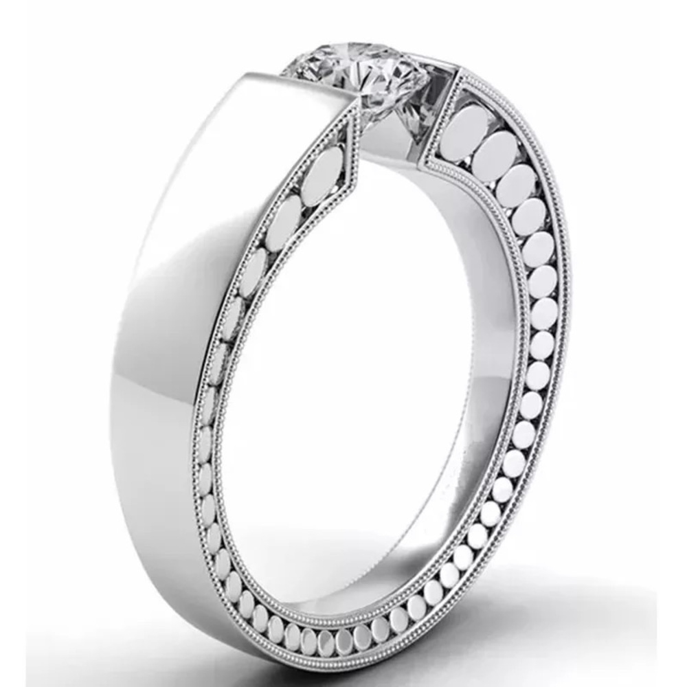 New Men Women 925 Silver Round Diamond Ring - Picture 3 of 5